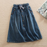 2021 New Women Skirts Summer Lace up Elastic Waist Denim Skirts Loose Casual Female A-Line Skirts Jeans Saia Faldas